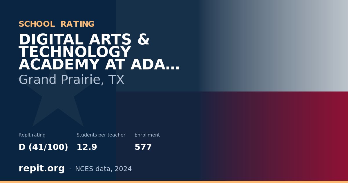DIGITAL ARTS & TECHNOLOGY ACADEMY AT ADAMS MIDDLE, Grand Prairie, TX — Repit school rating D (41/100)