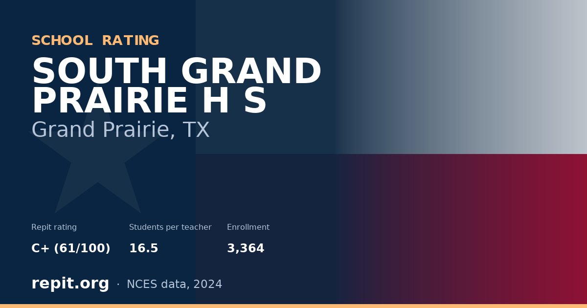 SOUTH GRAND PRAIRIE H S, Grand Prairie, TX — Repit school rating C+ (61/100)