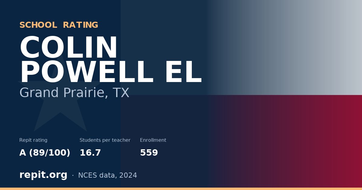 COLIN POWELL EL, Grand Prairie, TX — Repit school rating A (89/100)