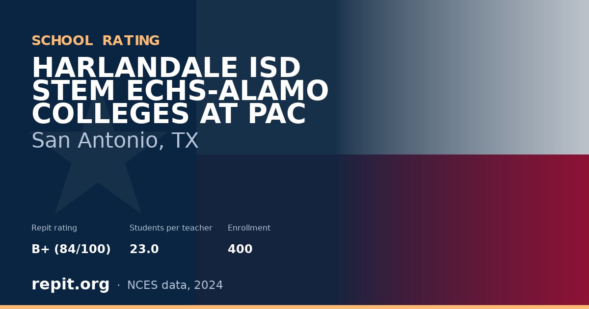 HARLANDALE ISD STEM ECHS-ALAMO COLLEGES AT PAC, San Antonio, TX — Repit school rating B+ (84/100)