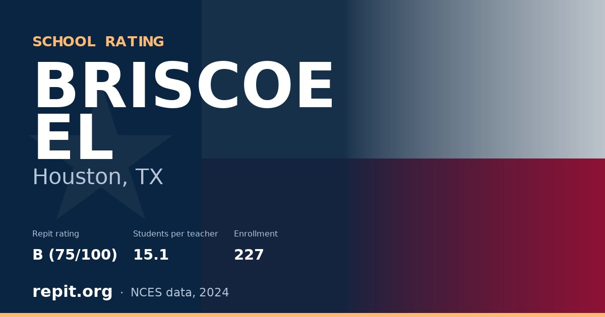 BRISCOE EL, Houston, TX — Repit school rating B (75/100)