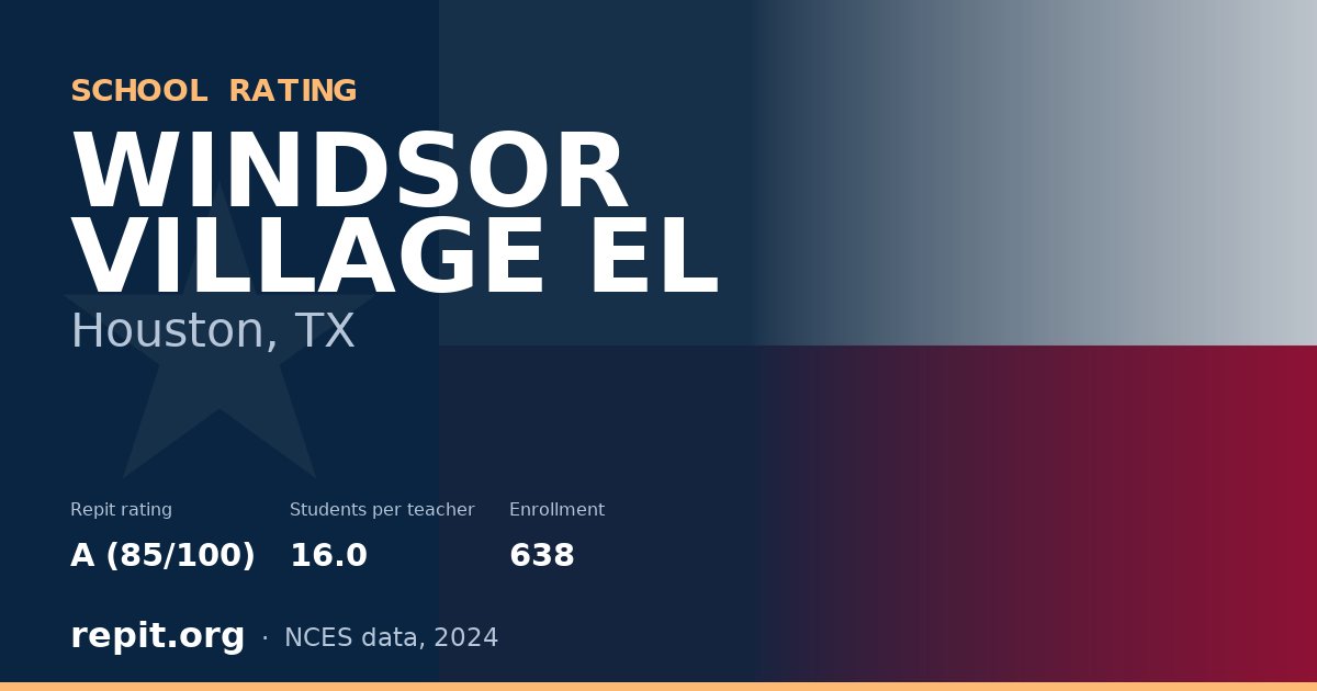 WINDSOR VILLAGE EL, Houston, TX — Repit school rating A (85/100)