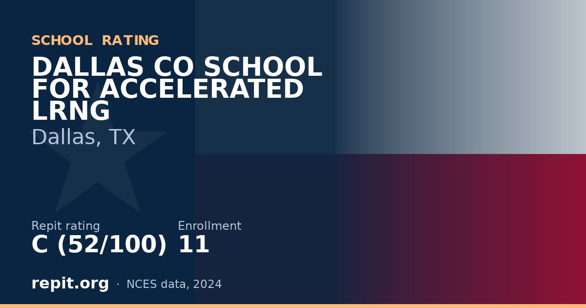 DALLAS CO SCHOOL FOR ACCELERATED LRNG, Dallas, TX — Repit school rating C (52/100)