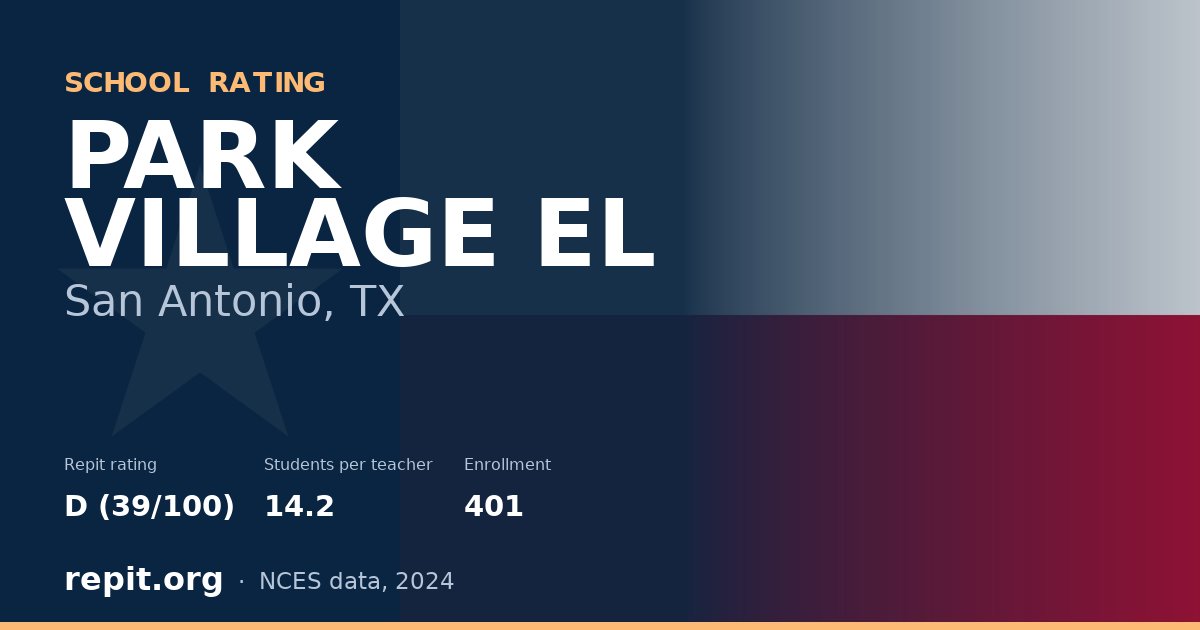 PARK VILLAGE EL, San Antonio, TX — Repit school rating D (39/100)