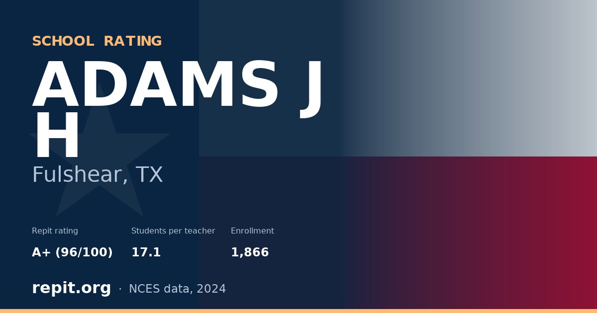 ADAMS J H, Fulshear, TX — Repit school rating A+ (96/100)