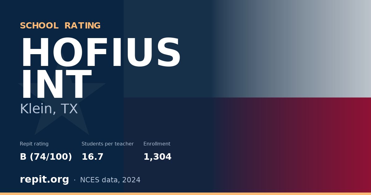 HOFIUS INT, Klein, TX — Repit school rating B (74/100)