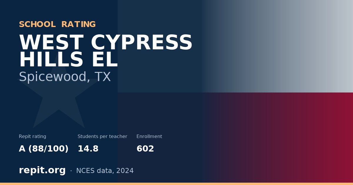 WEST CYPRESS HILLS EL, Spicewood, TX — Repit school rating A (88/100)