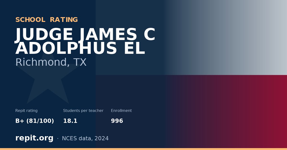 JUDGE JAMES C ADOLPHUS EL, Richmond, TX — Repit school rating B+ (81/100)