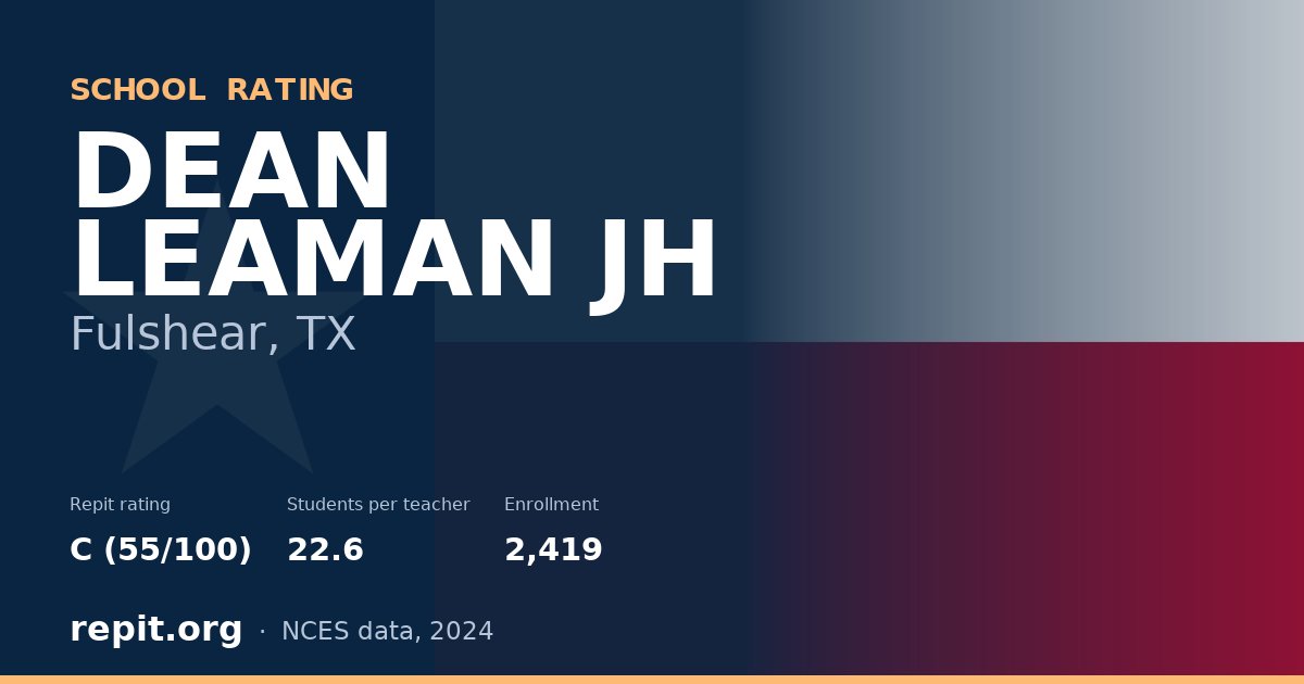DEAN LEAMAN JH, Fulshear, TX — Repit school rating C (55/100)