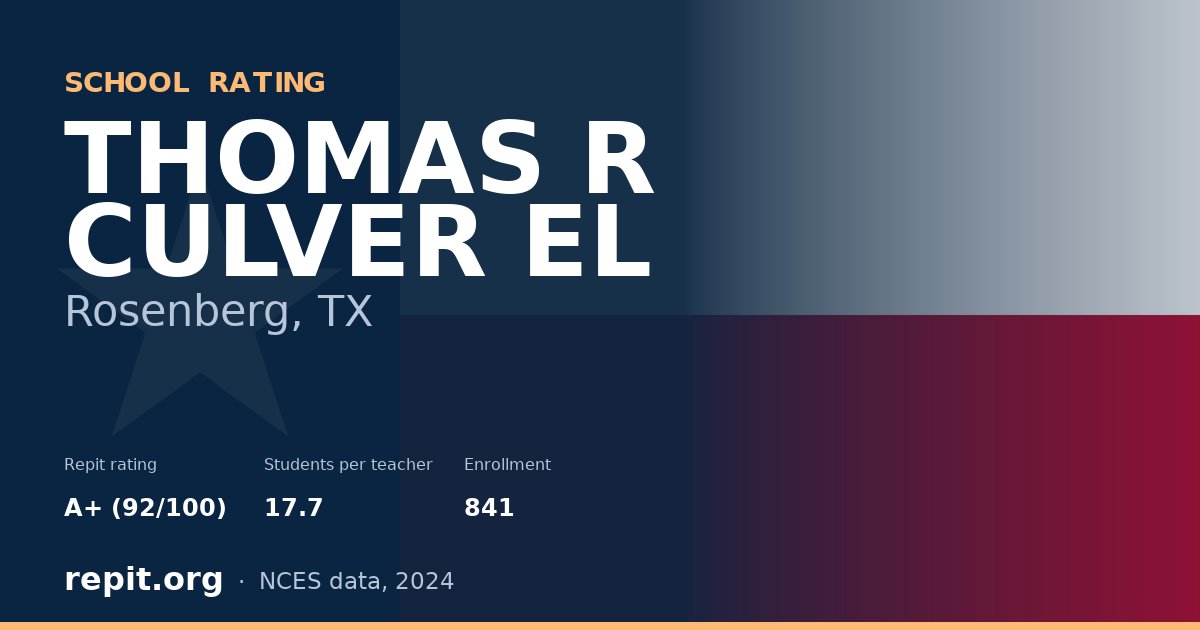 THOMAS R CULVER EL, Rosenberg, TX — Repit school rating A+ (92/100)