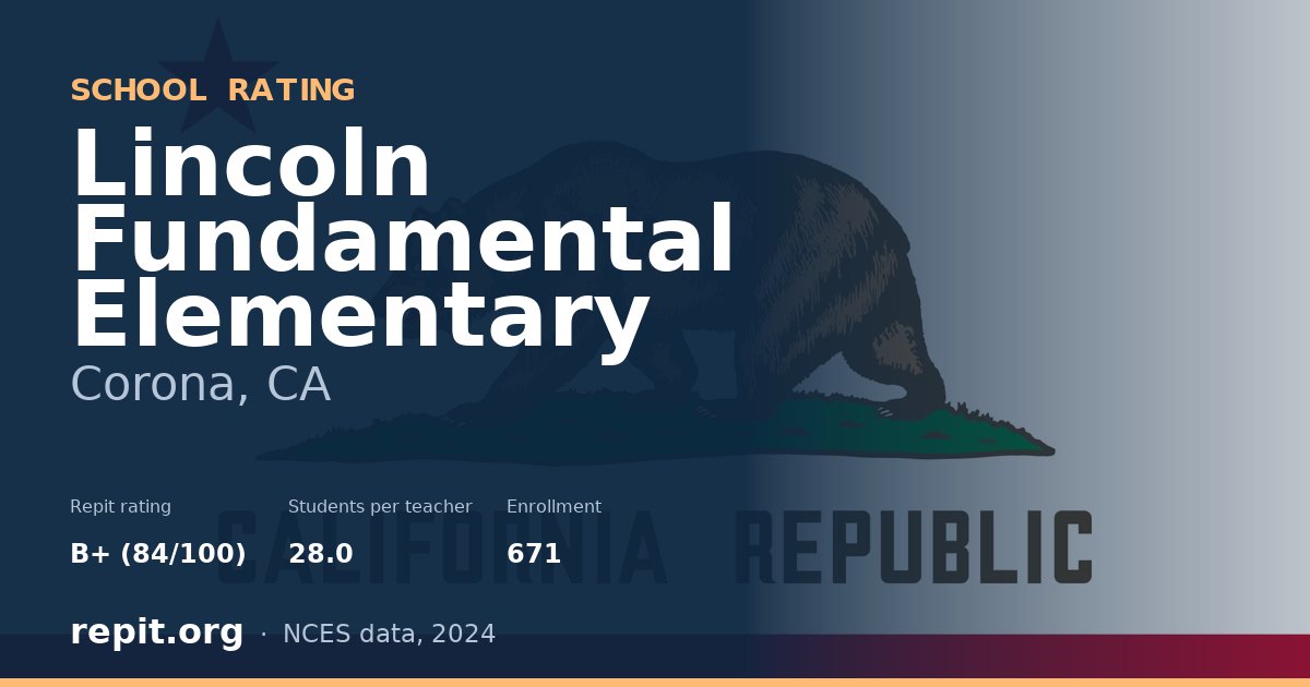 Lincoln Fundamental Elementary, Corona, CA — Repit school rating B+ (84/100)