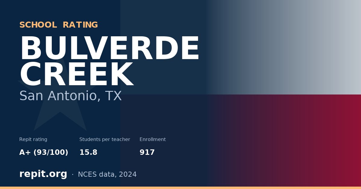 BULVERDE CREEK, San Antonio, TX — Repit school rating A+ (93/100)