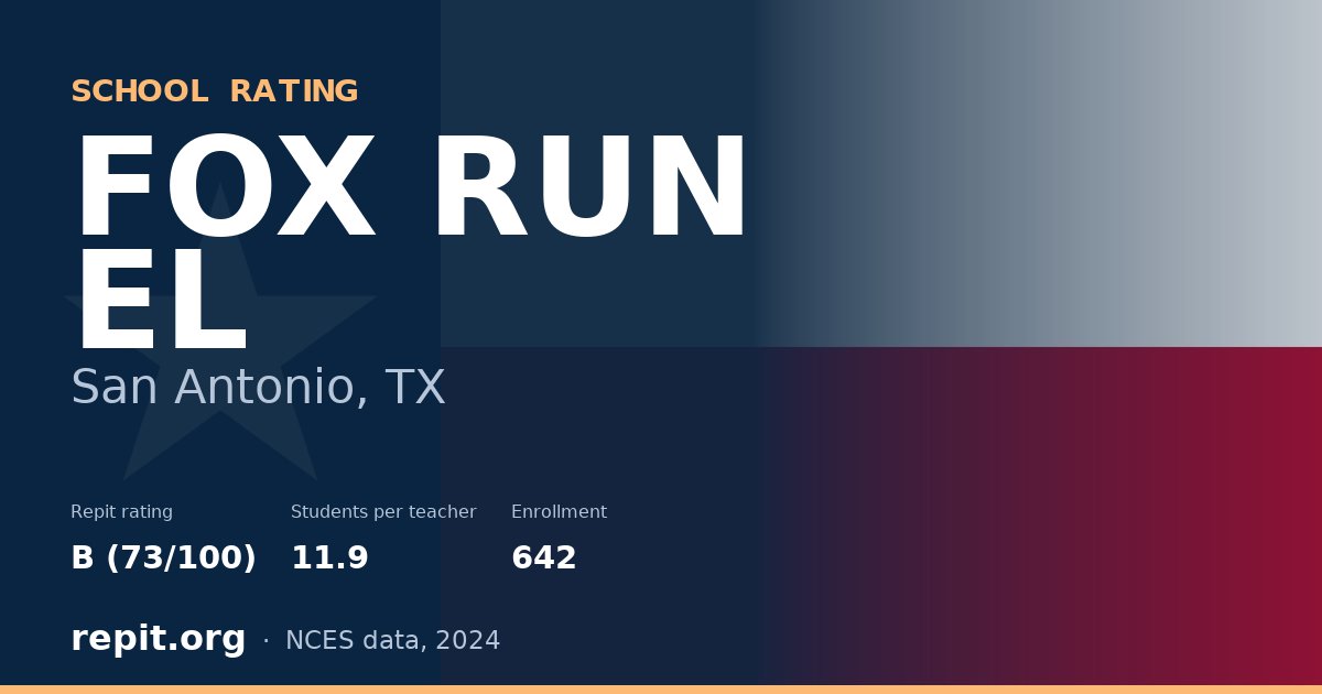 FOX RUN EL, San Antonio, TX — Repit school rating B (73/100)
