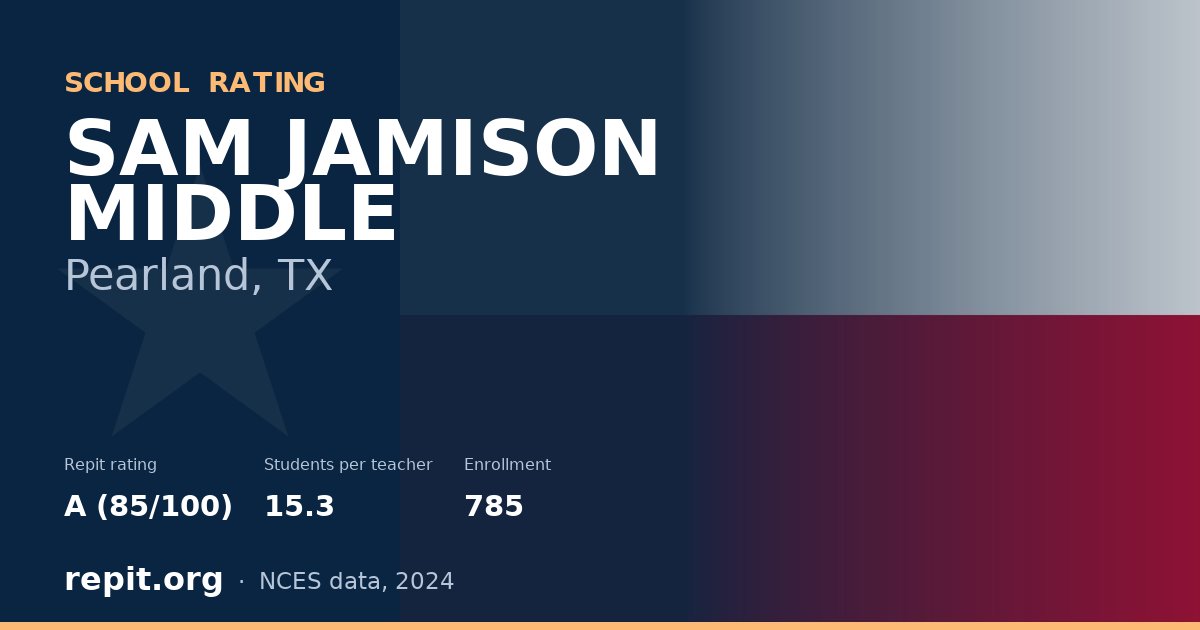SAM JAMISON MIDDLE, Pearland, TX — Repit school rating A (85/100)
