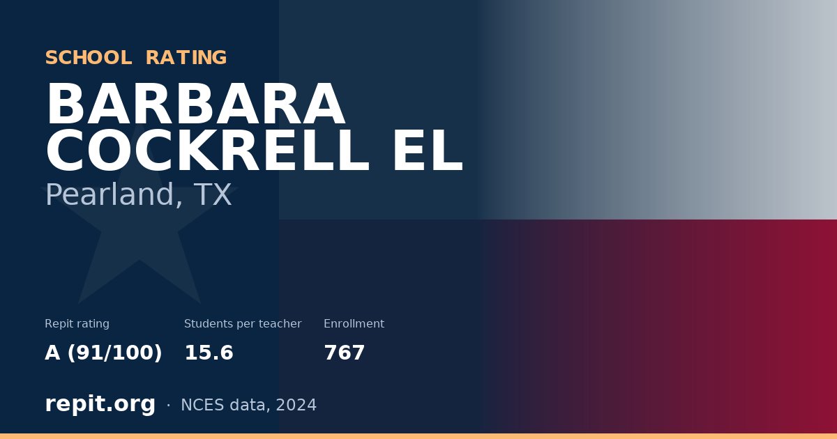 BARBARA COCKRELL EL, Pearland, TX — Repit school rating A (91/100)