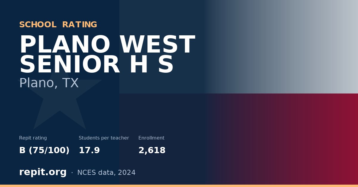 PLANO WEST SENIOR H S, Plano, TX — Repit school rating B (75/100)