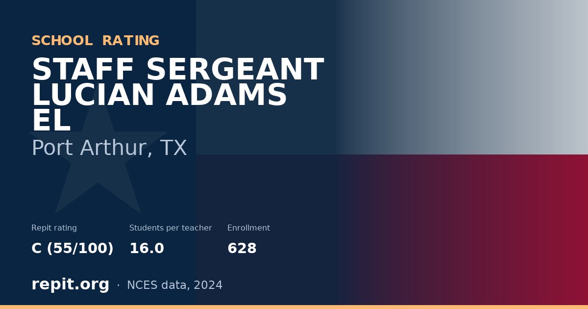 STAFF SERGEANT LUCIAN ADAMS EL, Port Arthur, TX — Repit school rating C (55/100)