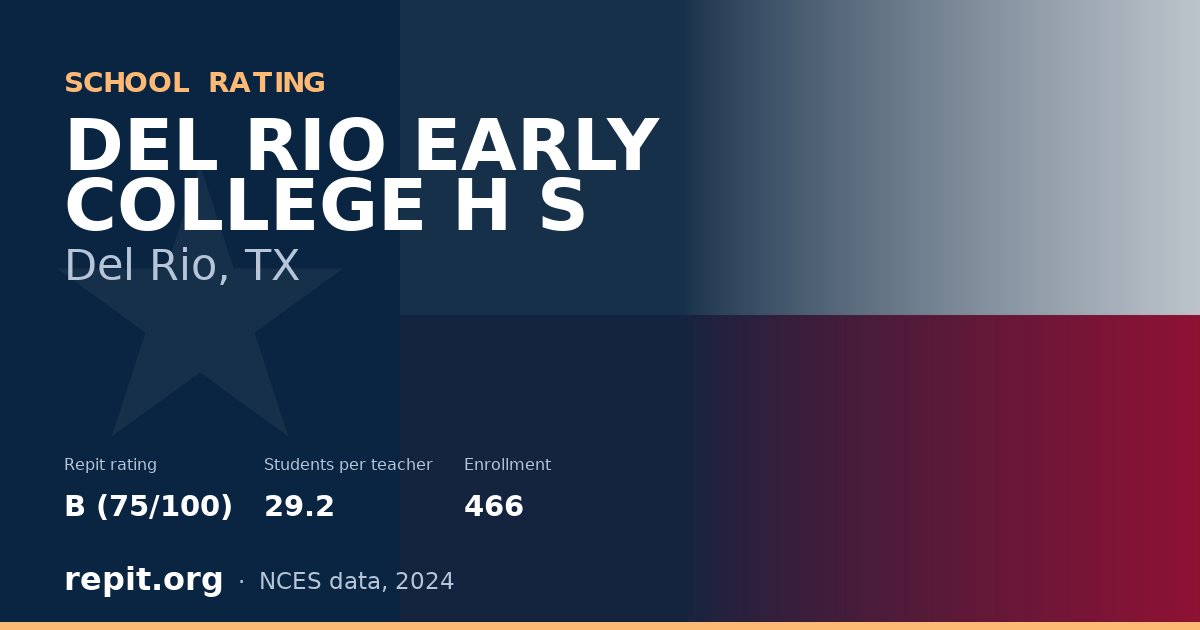 DEL RIO EARLY COLLEGE H S, Del Rio, TX — Repit school rating B (75/100)