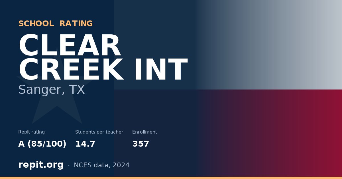 CLEAR CREEK INT, Sanger, TX — Repit school rating A (85/100)