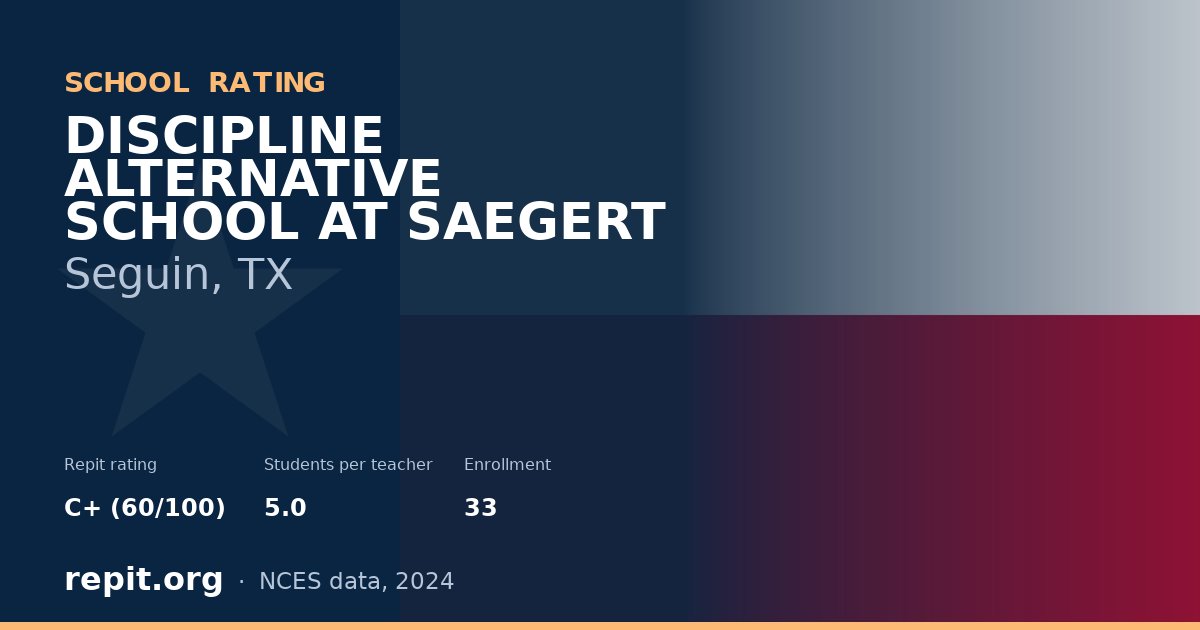 DISCIPLINE ALTERNATIVE SCHOOL AT SAEGERT, Seguin, TX — Repit school rating C+ (60/100)