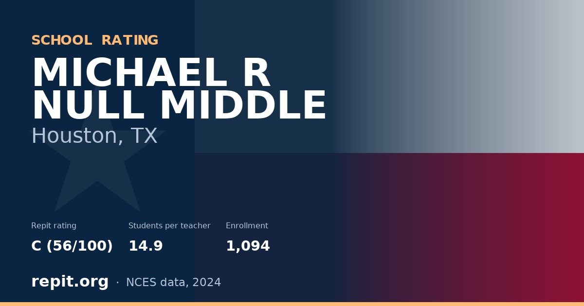 MICHAEL R NULL MIDDLE, Houston, TX — Repit school rating C (56/100)