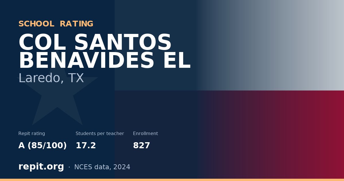 COL SANTOS BENAVIDES EL, Laredo, TX — Repit school rating A (85/100)