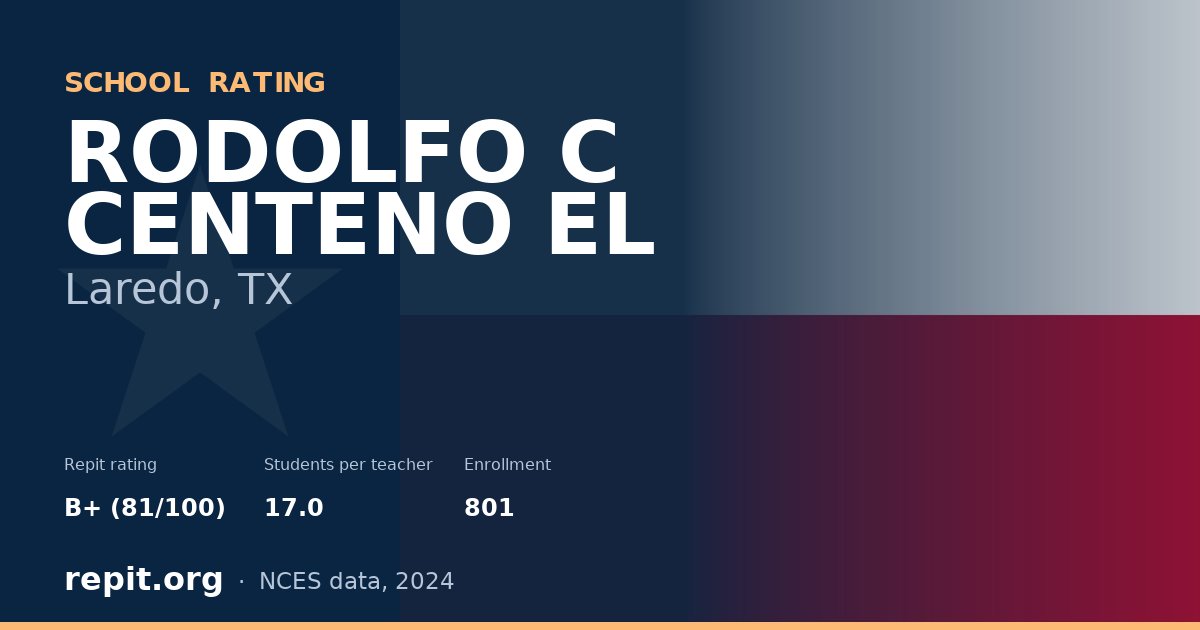 RODOLFO C CENTENO EL, Laredo, TX — Repit school rating B+ (81/100)