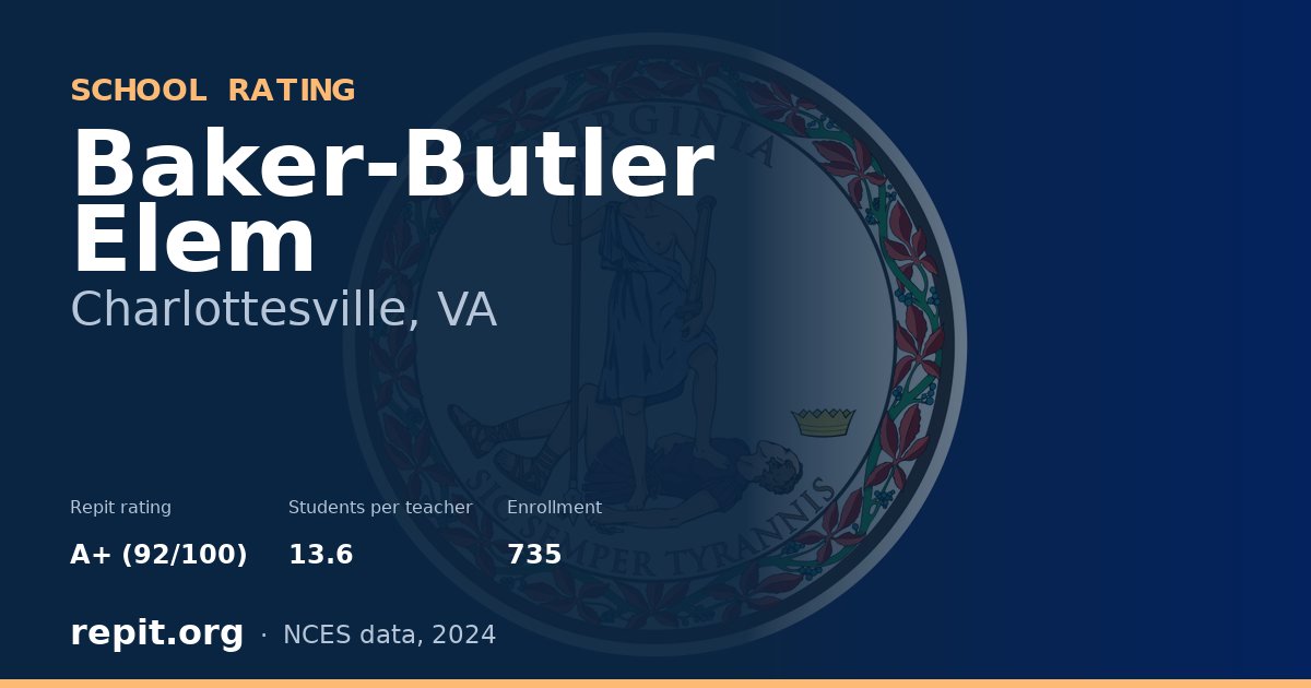 Baker-Butler Elem, Charlottesville, VA — Repit school rating A+ (92/100)