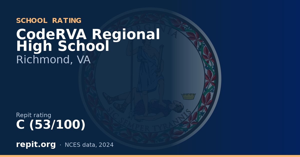 CodeRVA Regional High School, Richmond, VA — Repit school rating C (53/100)