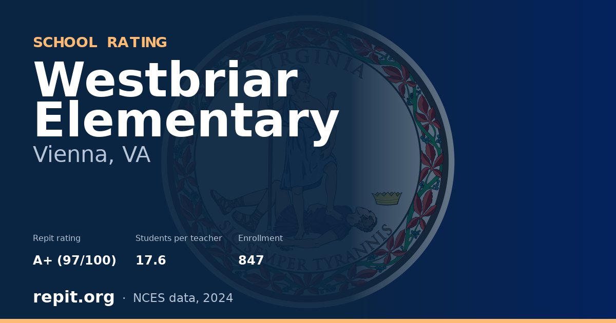 Westbriar Elementary, Vienna, VA — Repit school rating A+ (97/100)