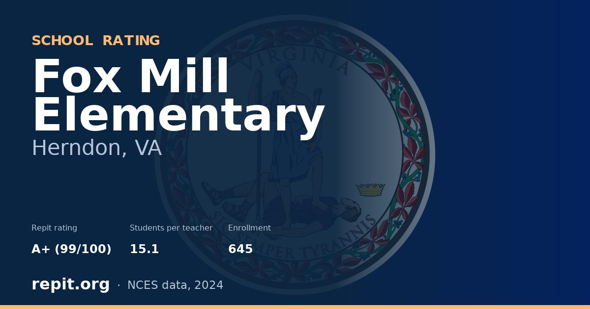Fox Mill Elementary, Herndon, VA — Repit school rating A+ (99/100)