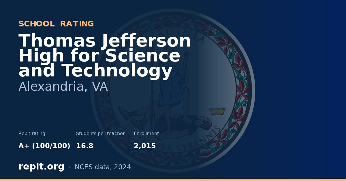 Thomas Jefferson High for Science and Technology, Alexandria, VA — Repit school rating A+ (100/100)