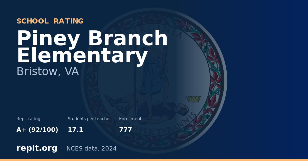 Piney Branch Elementary, Bristow, VA — Repit school rating A+ (92/100)