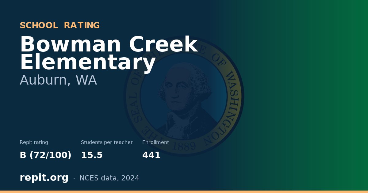 Bowman Creek Elementary, Auburn, WA — Repit school rating B (72/100)