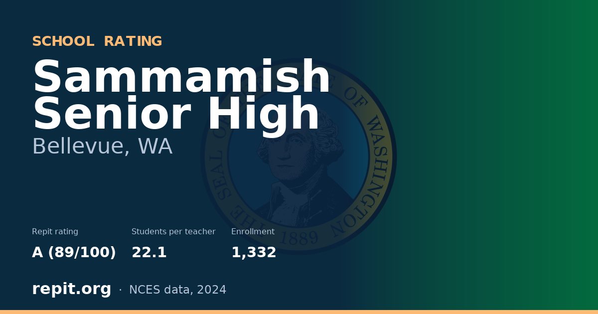 Sammamish Senior High, Bellevue, WA — Repit school rating A (89/100)