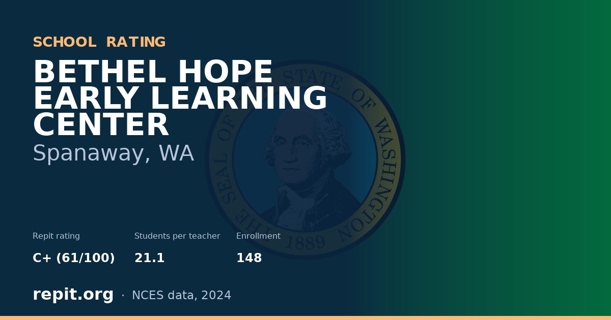 BETHEL HOPE EARLY LEARNING CENTER, Spanaway, WA — Repit school rating C+ (61/100)
