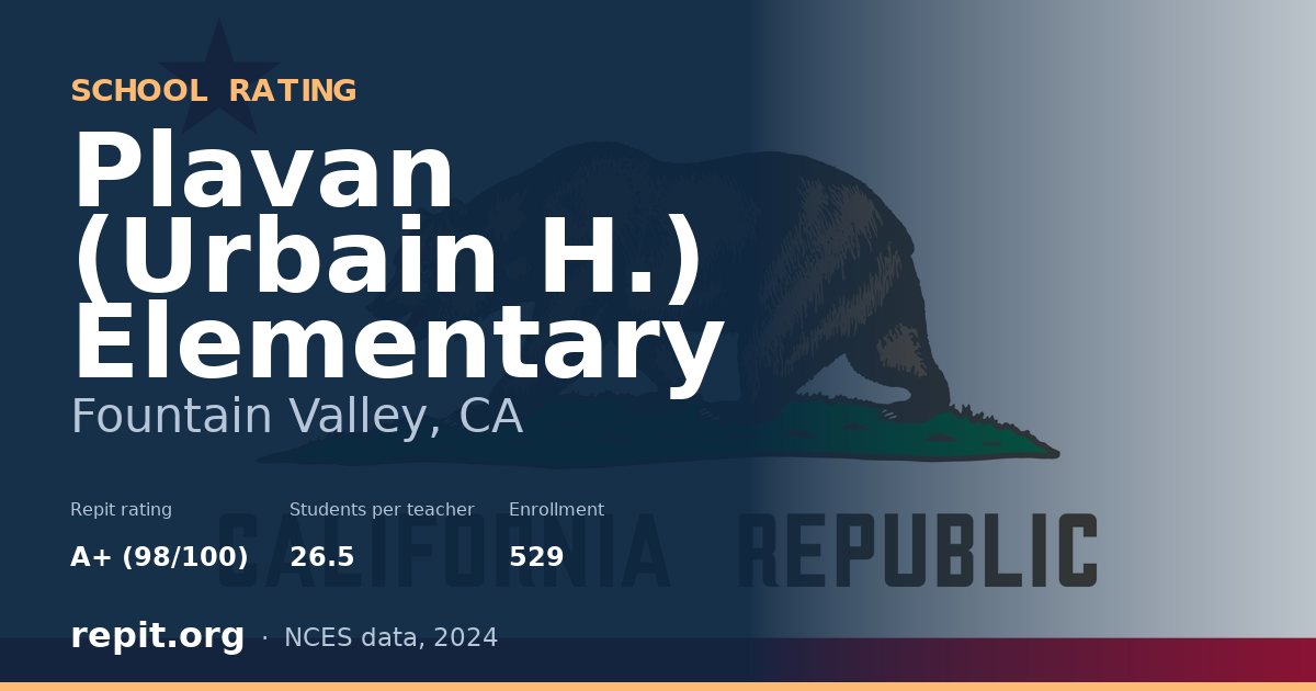 Plavan (Urbain H.) Elementary, Fountain Valley, CA — Repit school rating A+ (98/100)