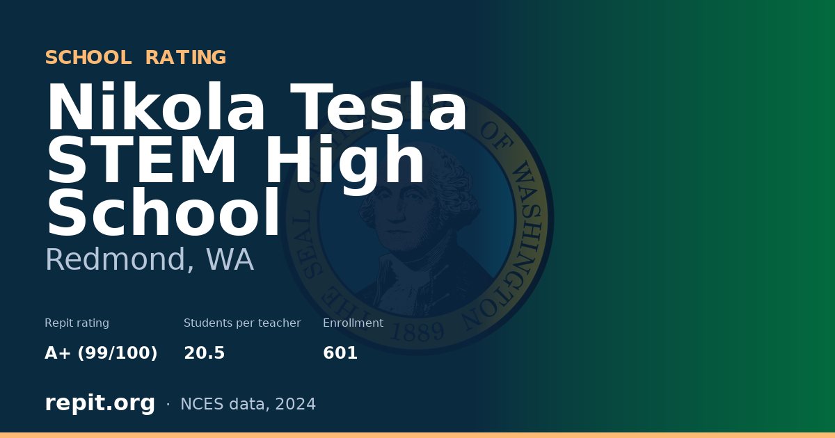 Nikola Tesla STEM High School, Redmond, WA — Repit school rating A+ (99/100)