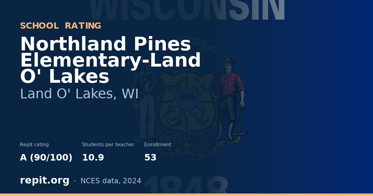 Northland Pines Elementary-Land O' Lakes, Land O' Lakes, WI — Repit school rating A (90/100)