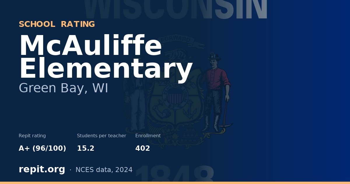 McAuliffe Elementary, Green Bay, WI — Repit school rating A+ (96/100)