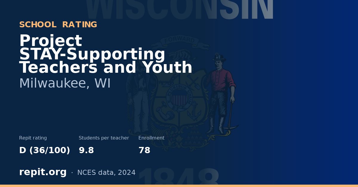 Project STAY-Supporting Teachers and Youth, Milwaukee, WI — Repit school rating D (36/100)