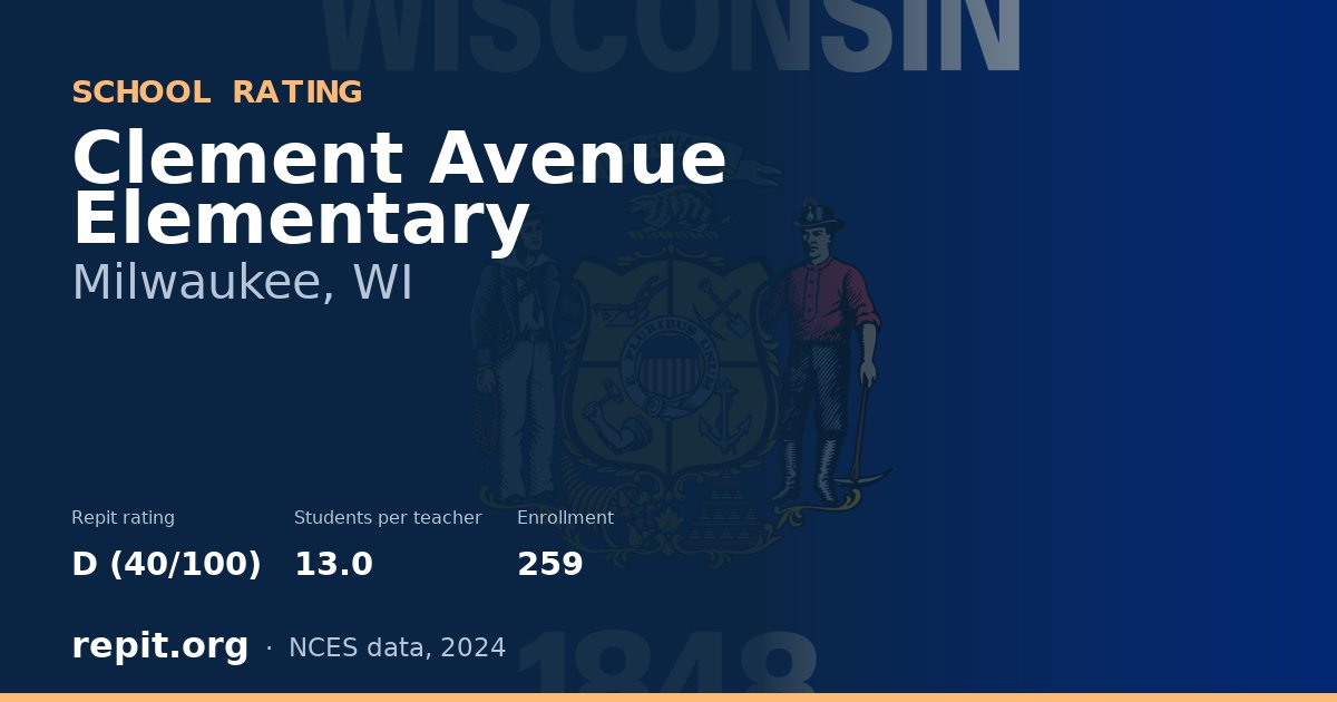Clement Avenue Elementary, Milwaukee, WI — Repit school rating D (40/100)