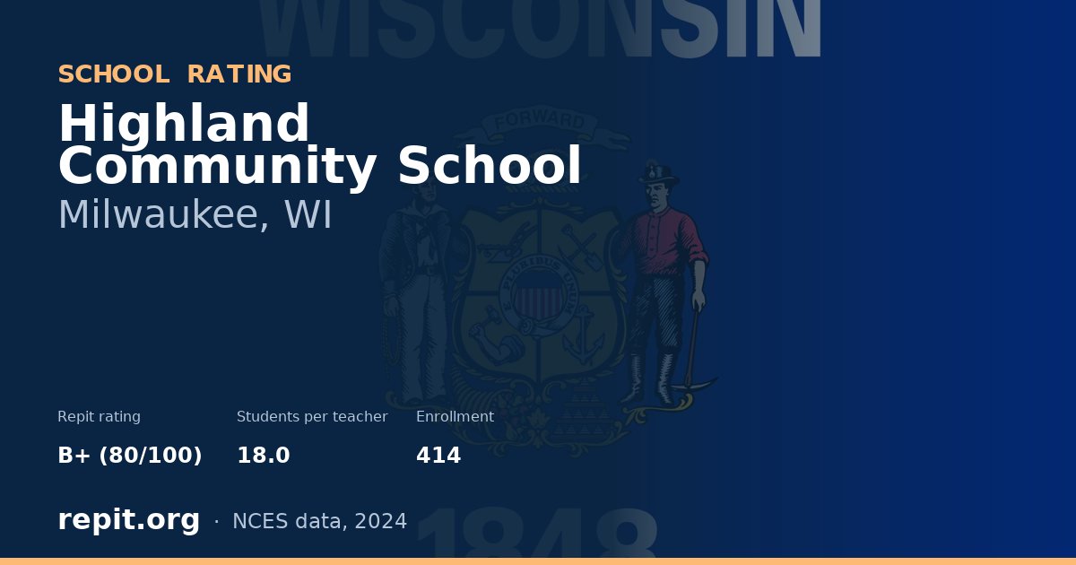 Highland Community School, Milwaukee, WI — Repit school rating B+ (80/100)
