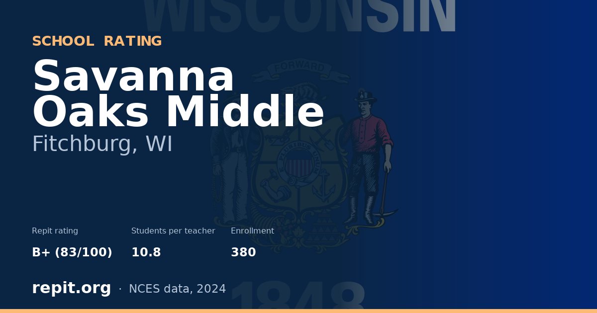 Savanna Oaks Middle, Fitchburg, WI — Repit school rating B+ (83/100)