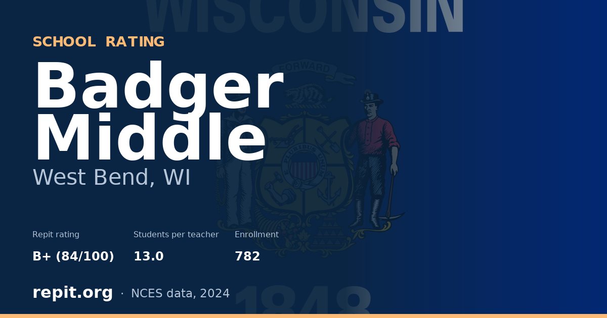 Badger Middle, West Bend, WI — Repit school rating B+ (84/100)
