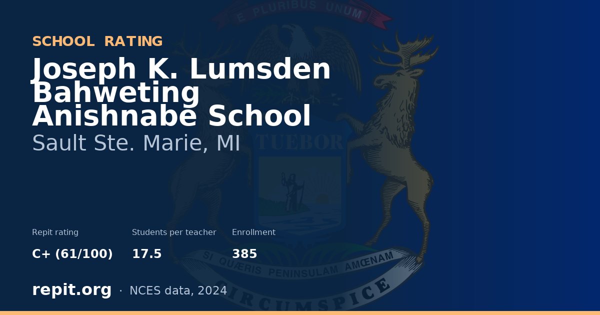 Joseph K. Lumsden Bahweting Anishnabe School, Sault Ste. Marie, MI — Repit school rating C+ (61/100)