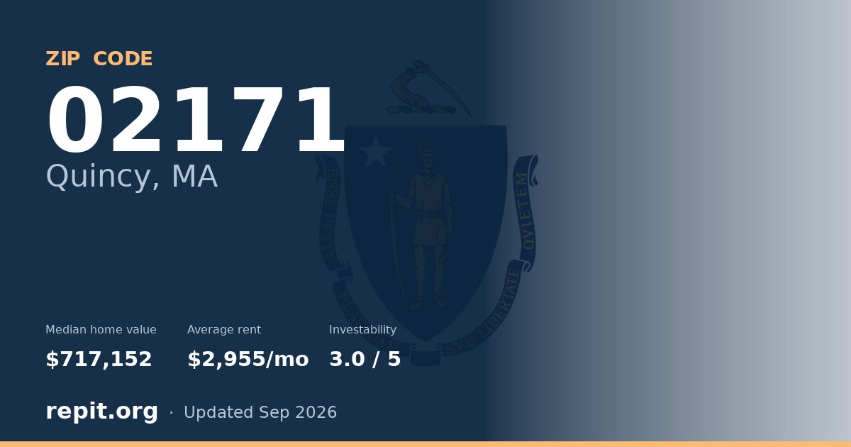 ZIP code 02171 (Quincy, MA) — median home value $717,152, average rent $2,955/mo
