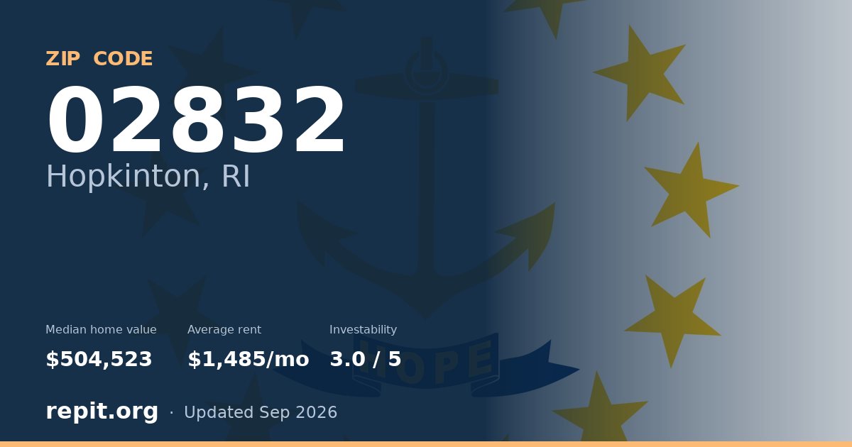 ZIP code 02832 (Hopkinton, RI) — median home value $504,523, average rent $1,485/mo