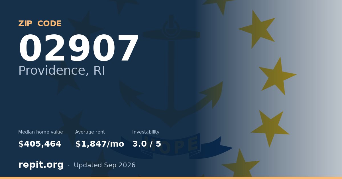 ZIP code 02907 (Providence, RI) — median home value $405,464, average rent $1,847/mo