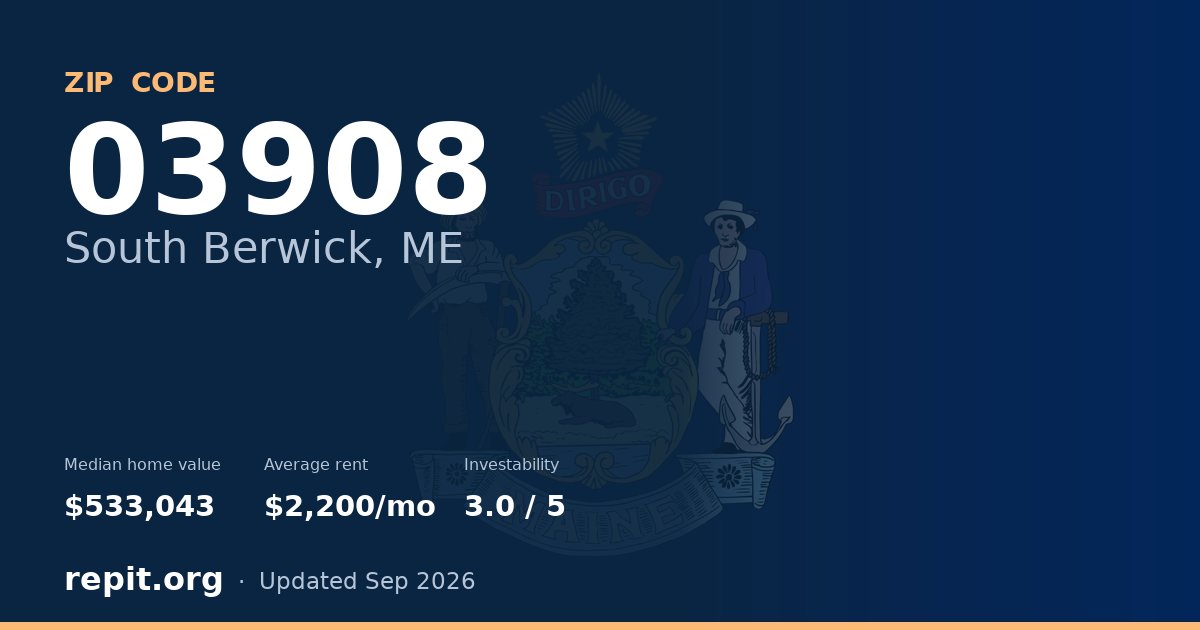 ZIP code 03908 (South Berwick, ME) — median home value $533,043, average rent $2,200/mo